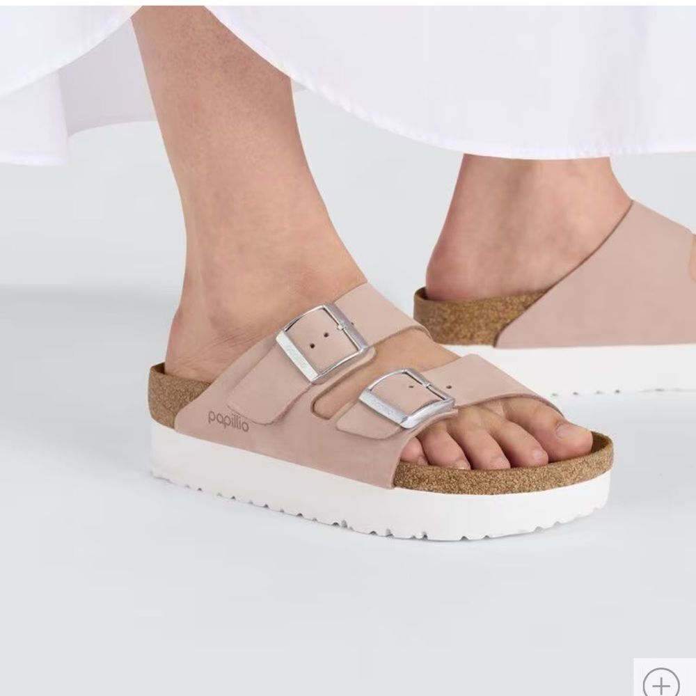 Birkenstock Papillio Arizona Flex Platform Nubuck Leather - Soft Pink